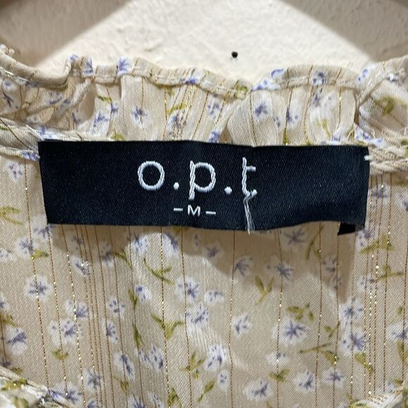 OPT Floral Tiered Ruffle Midi Dress Neutral Gold Prairie BOHO Floral, Size M - Picture 6 of 10